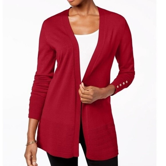Charter Club Women Red Size L Open-Front Cardigan Office Holiday Casual Classic - Picture 1 of 13